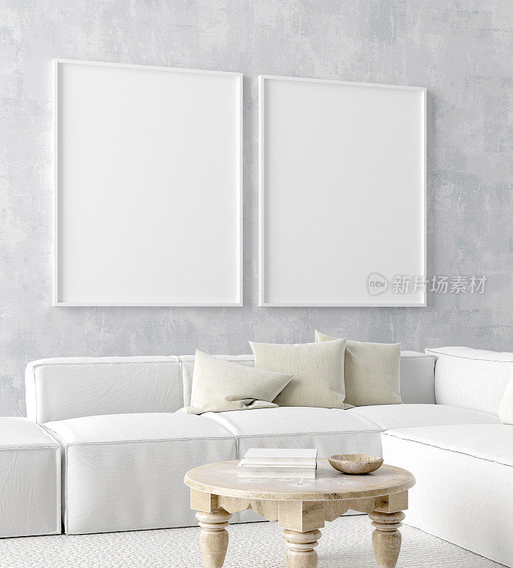 模拟海报框架在家庭室内背景，Scandi-boho风格