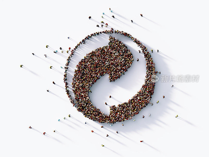 人群形成了像阴阳一样的循环符号:循环与社交媒体概念