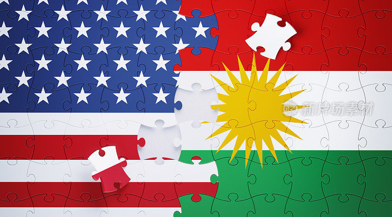 美国和库尔德旗帜纹理拼图