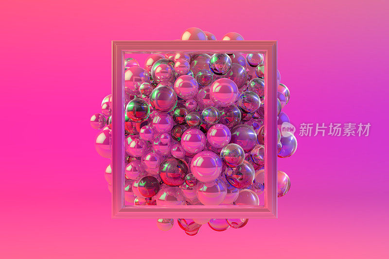 3D抽象飞行球与框架，彩虹色