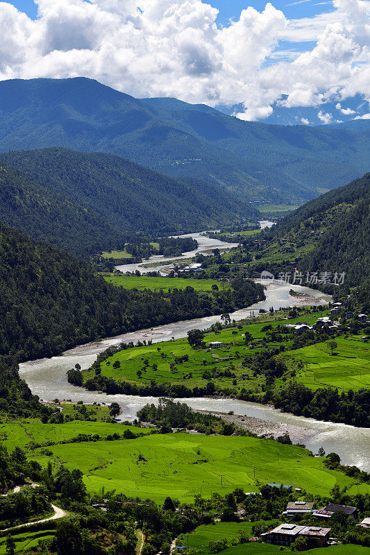 莫楚河及其支流-不丹境内的喜马拉雅河谷与稻田