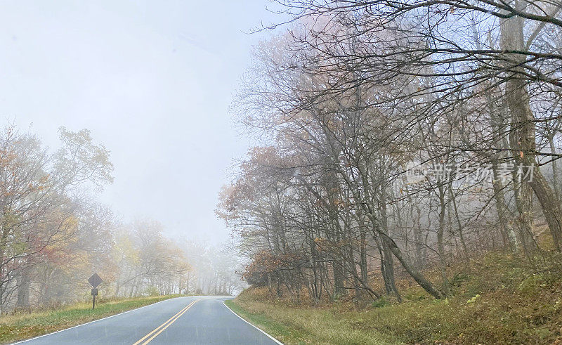 开车穿过雪兰多厄国家公园的迷雾景观