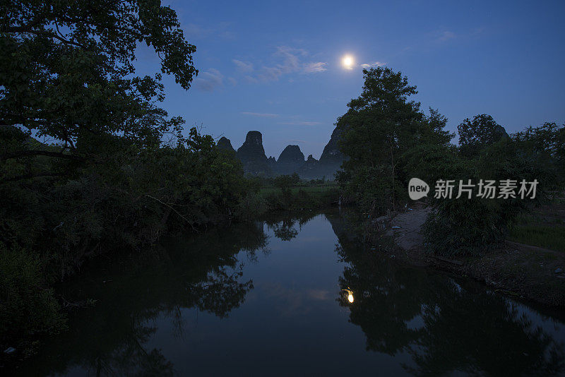 中国广西桂林阳朔乡岗山鸟瞰图