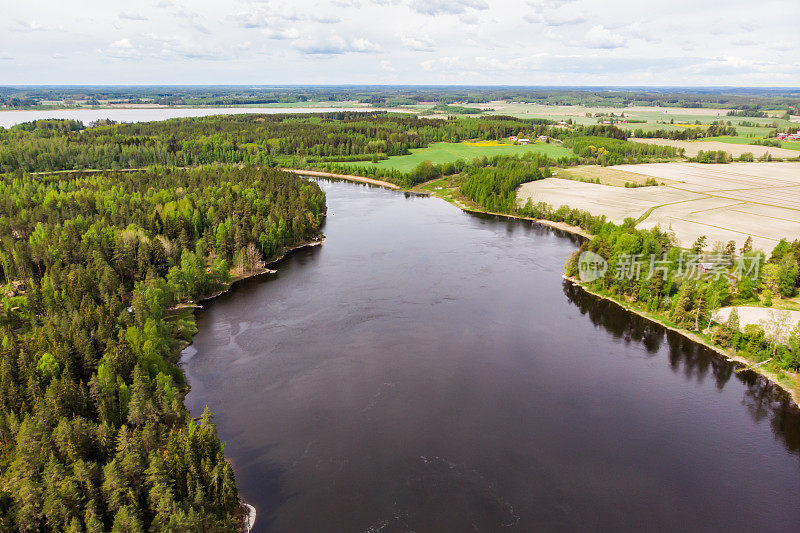 空中全景快速Susikoski在Kymijoki河，芬兰。