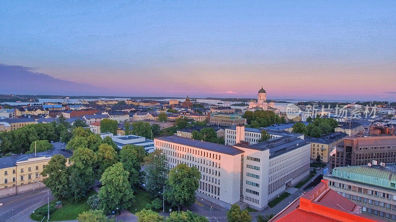 北欧countries.Europe。从芬兰的无人机上鸟瞰赫尔辛基的天际线