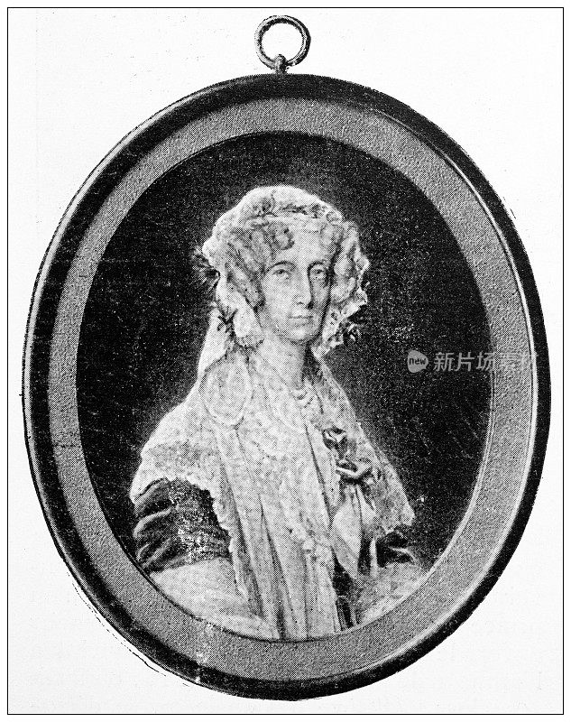古黑白照片:那不勒斯和西西里岛的玛利亚·阿玛利亚女王，奥马莱公爵亨利·d'Orléans的母亲