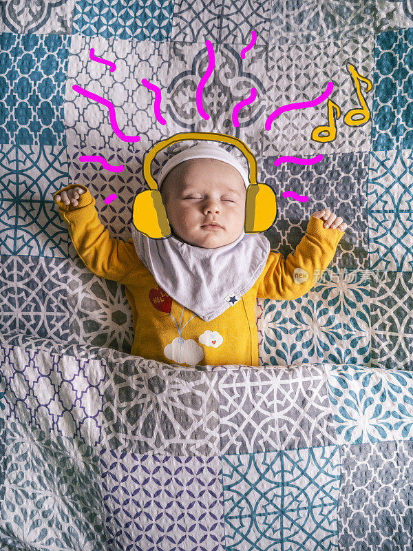 婴儿冥想。听音乐。睡觉。甜蜜的梦想。