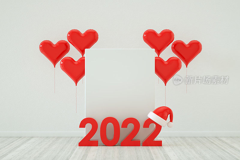 2022年新年，空框架，气球，圣诞背景