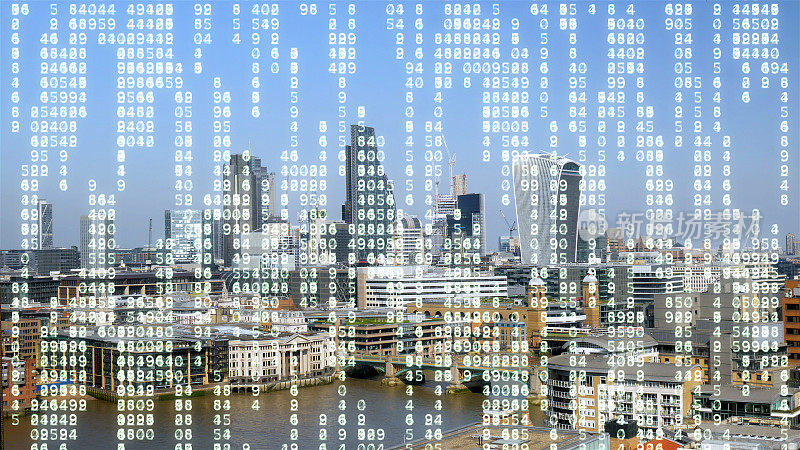 伦敦金融城办公楼顶部的数据矩阵。