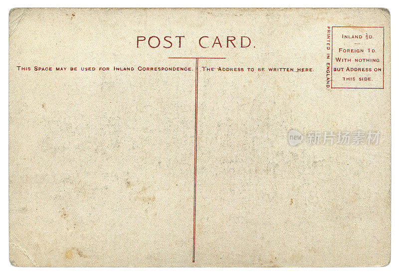 20世纪初未使用的英国老式空白明信片背景
