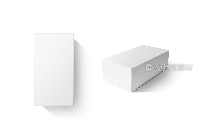 白色纸箱产品盒设置模型，顶部侧视图