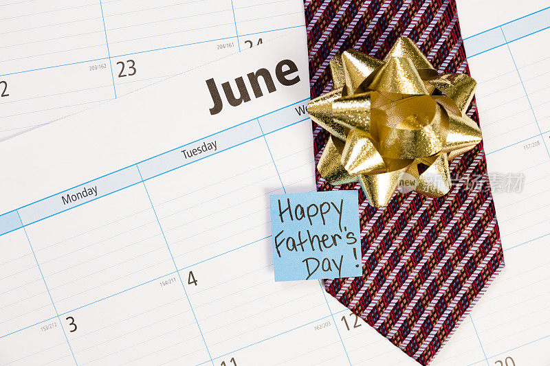 节日:父亲节提醒。领带在六月日历。