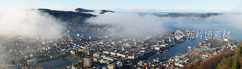 卑尔根城全景鸟瞰图，挪威