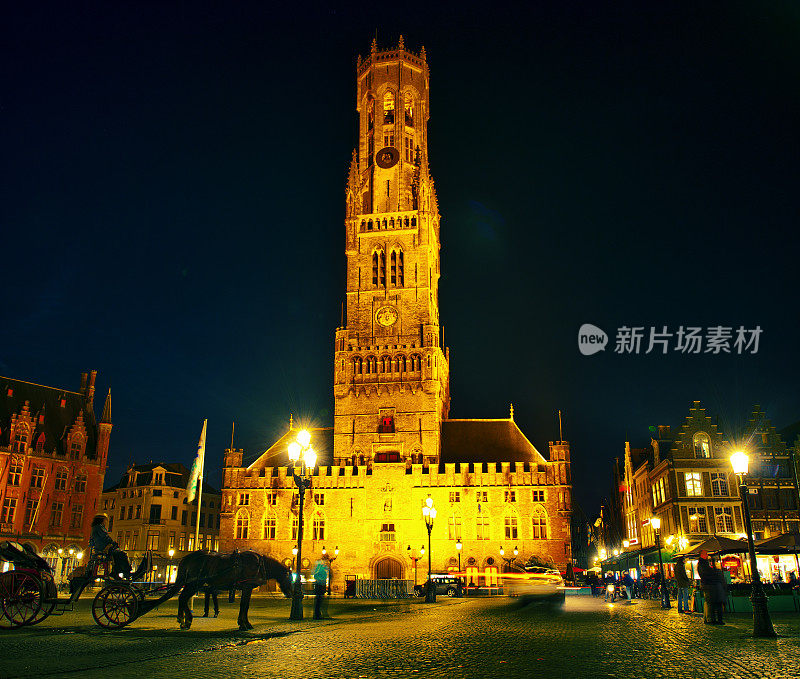 比利时布鲁日的钟楼和市场广场