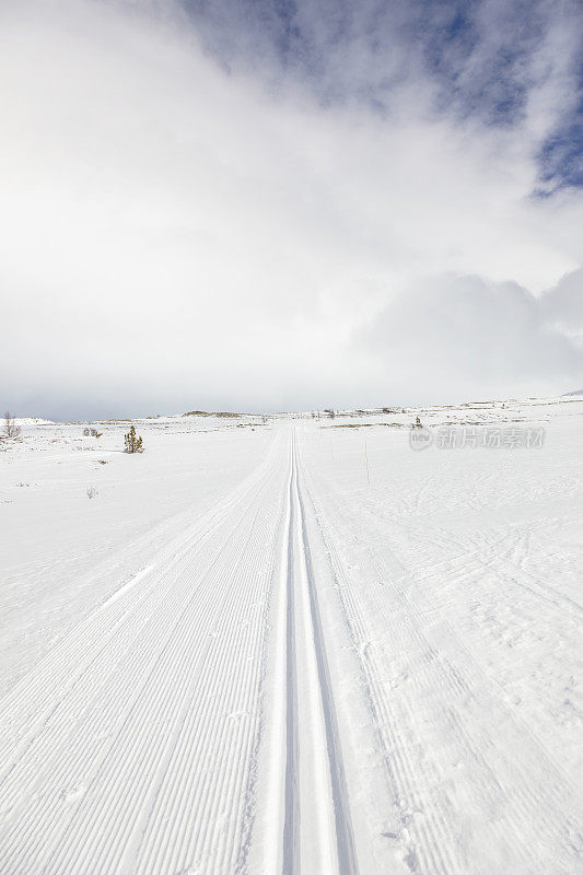 冬天，白雪覆盖的高山高原上有滑雪道。