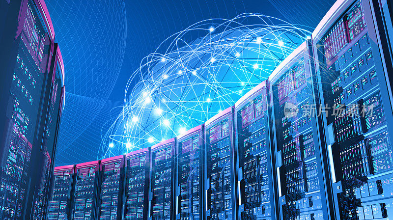 未来的数据中心与服务器，蓝色网络全球连接