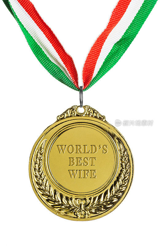 金牌孤立在白色上:世界最佳妻子