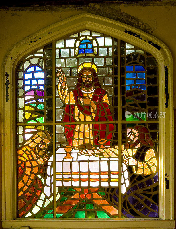 彩色玻璃窗-耶稣基督和最后的晚餐