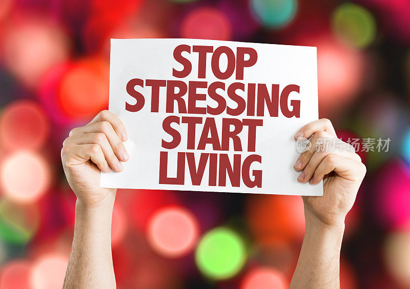“停止压力，开始生活”的散景背景海报