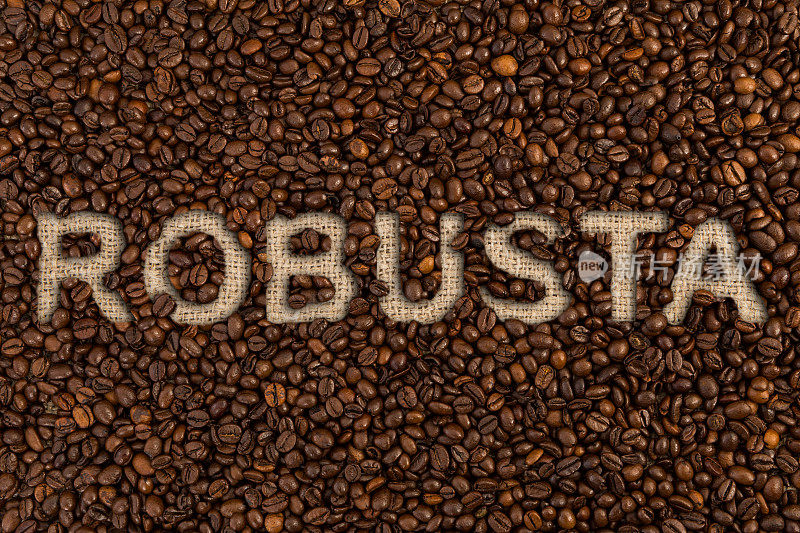 罗布斯塔的概念写在咖啡豆上