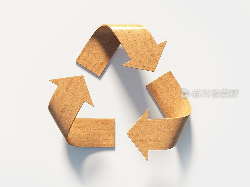 以木材为材料的回收符号:可持续能源概念