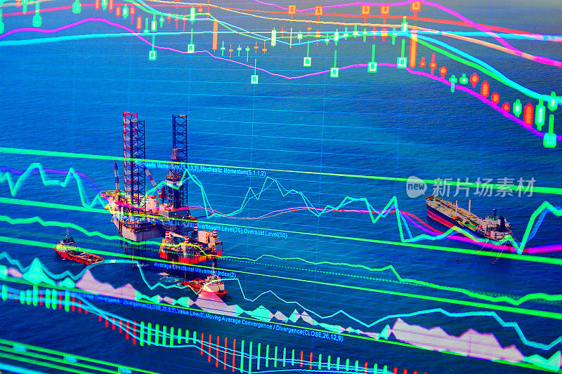 股票市场概念以海湾石油钻井平台和炼油行业为背景，双重曝光