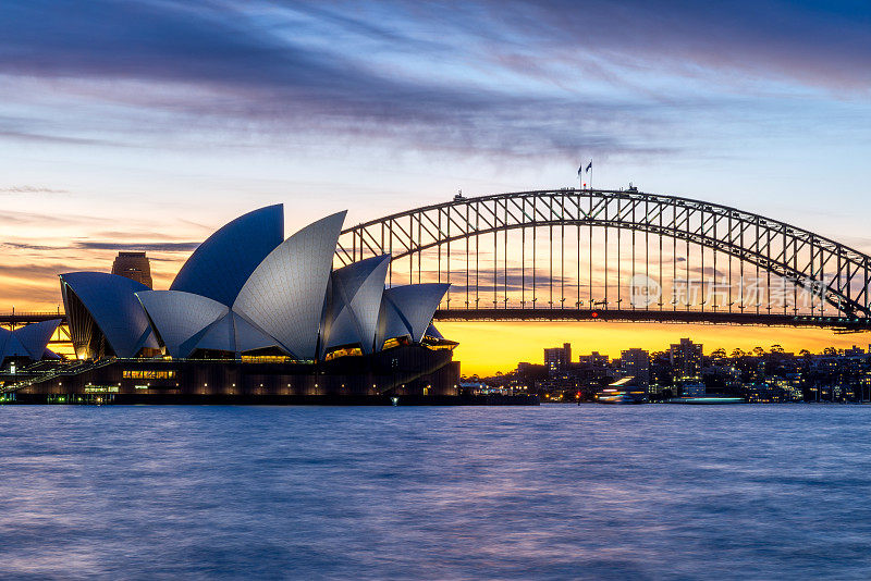 悉尼海港大桥和歌剧院的黄昏