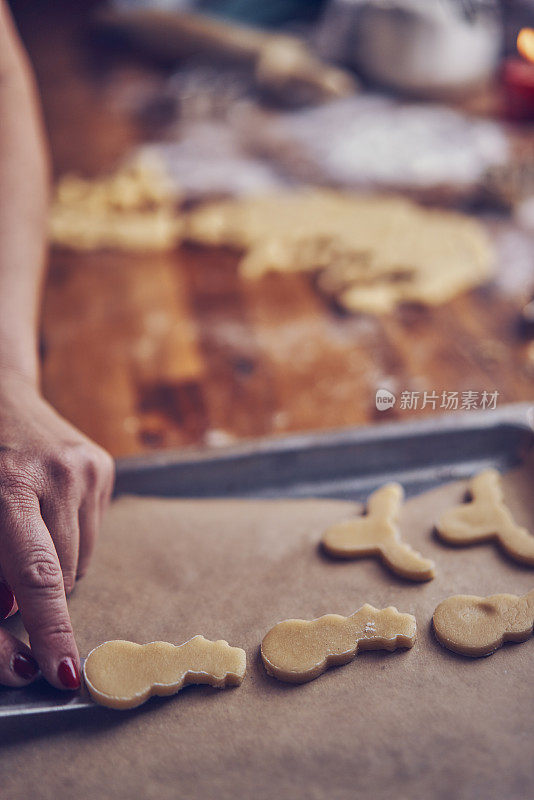 在家庭厨房为节日准备圣诞饼干