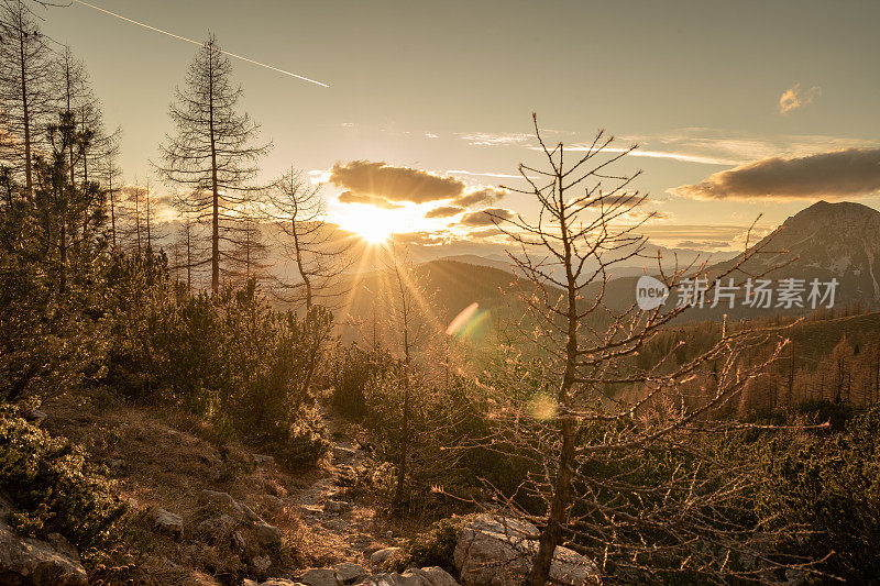 阳光，日落，小路，山景