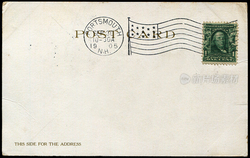 20世纪初从美国朴茨茅斯寄来的老式明信片，是一个非常好的历史明信片通信的背景。