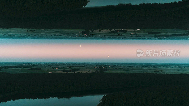 超现实的湖日落。平行世界