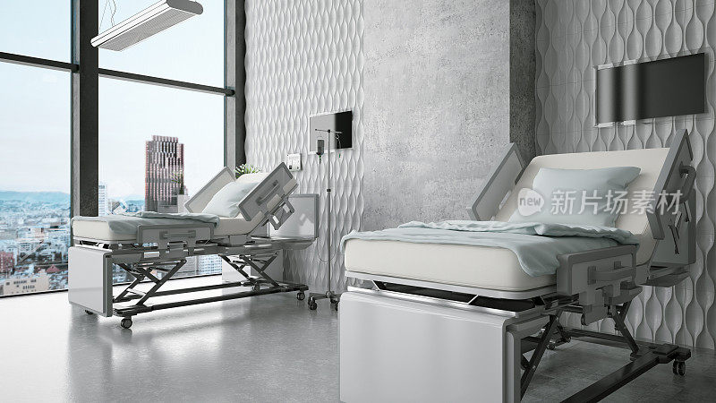 现代化的病房，2张床