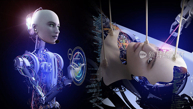 美颜机器人用虚拟计算机创造人工智能半机械人