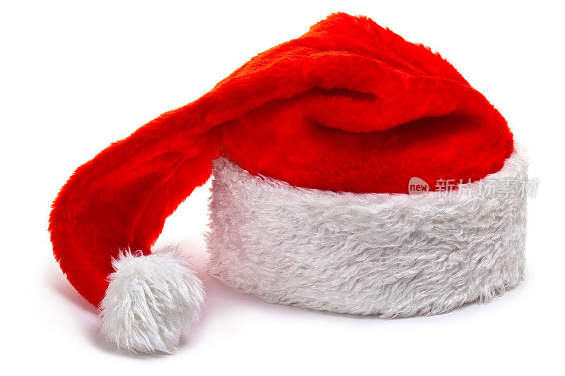 圣诞老人的帽子，躺在白色的
