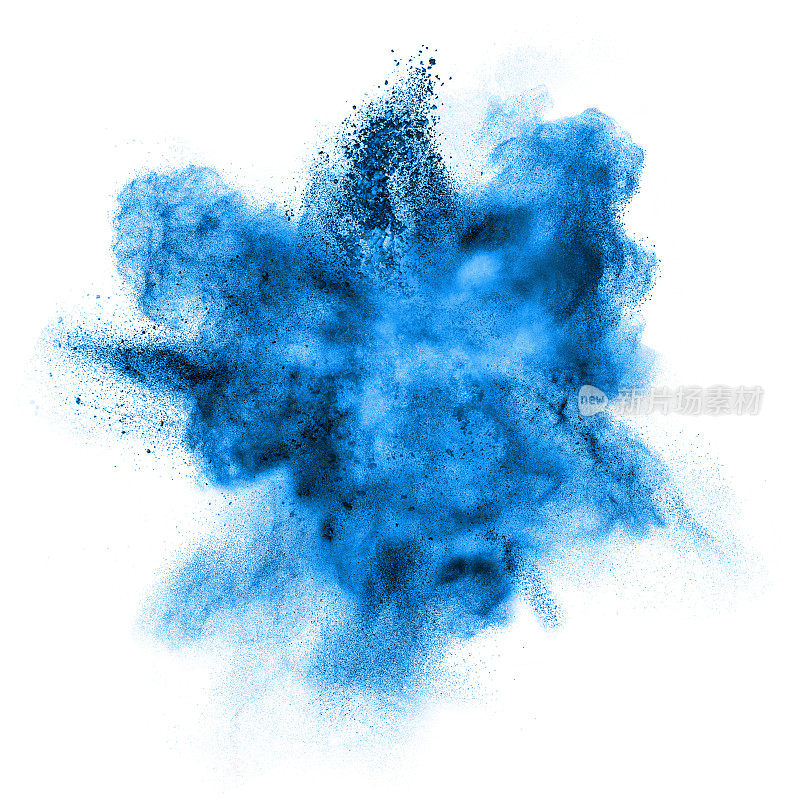 蓝色粉末爆炸隔离在白色上