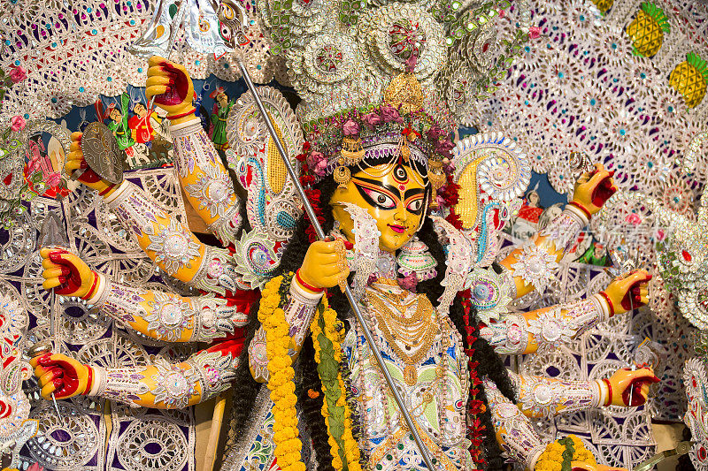 印度神:杜迦礼拜庆典期间的女神。