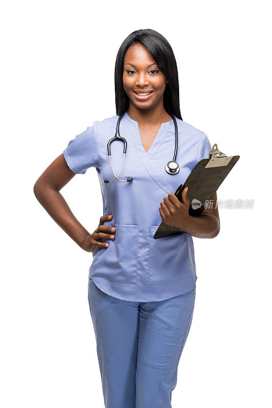 非裔美国护士摆直姿势