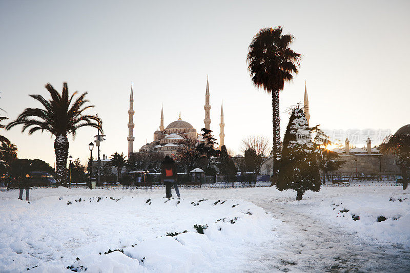 蓝色清真寺的雪景