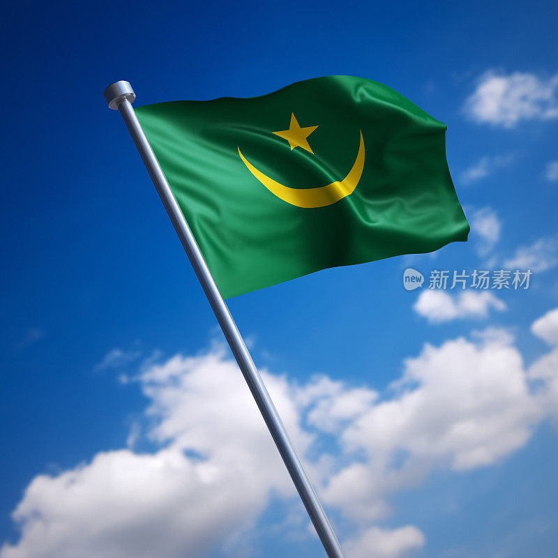 蓝天下的毛里塔尼亚国旗