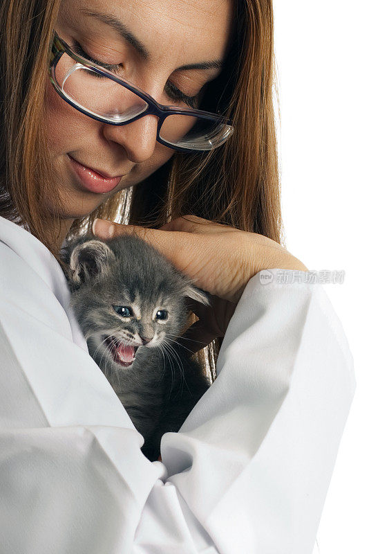 兽医女孩和小猫