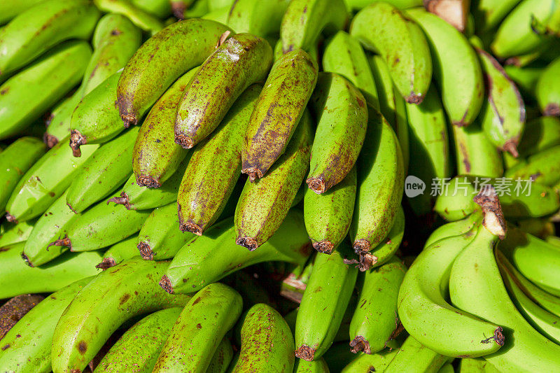 市场上一堆未成熟的香蕉