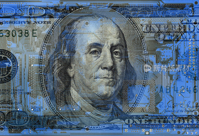 美元钞票上电路板的背景