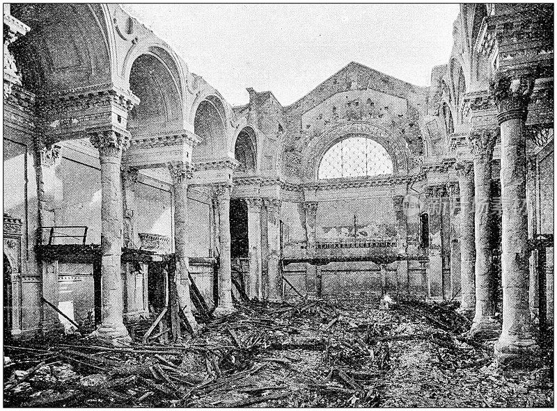 古董照片:火灾破坏，科尔斯顿大厅