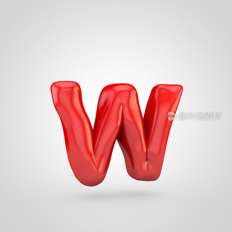 红色橡皮泥字母W小写孤立在白色背景。