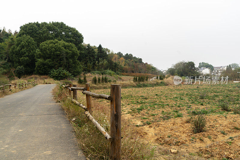 木栅栏和乡村道路