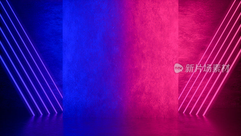 紫外氖激光发光三角形线，光隧道，抽象三维背景