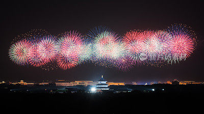 国庆烟花表演在天安门广场，中国，北京