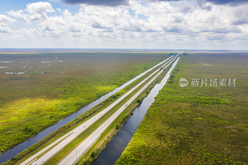 景观与道路和湿地，大沼泽地国家公园，佛罗里达，美国