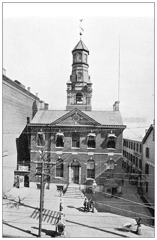 中部各州历史城镇的古董黑白照片:威尔明顿，市政厅