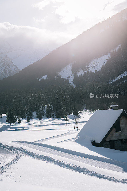 越野滑雪道的高架视图